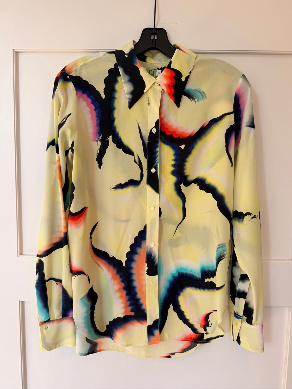 A.L.C. Women's Pale Yellow Abstract Print Button-Down Shirt